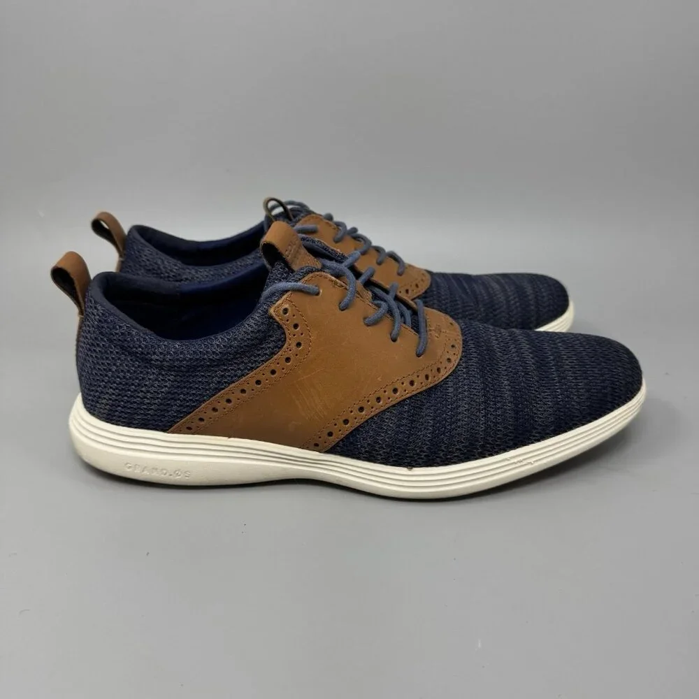 Cole Haan Grand Tour Knit Mens Size 10M Oxford Shoes Marine Blue Tan C31348